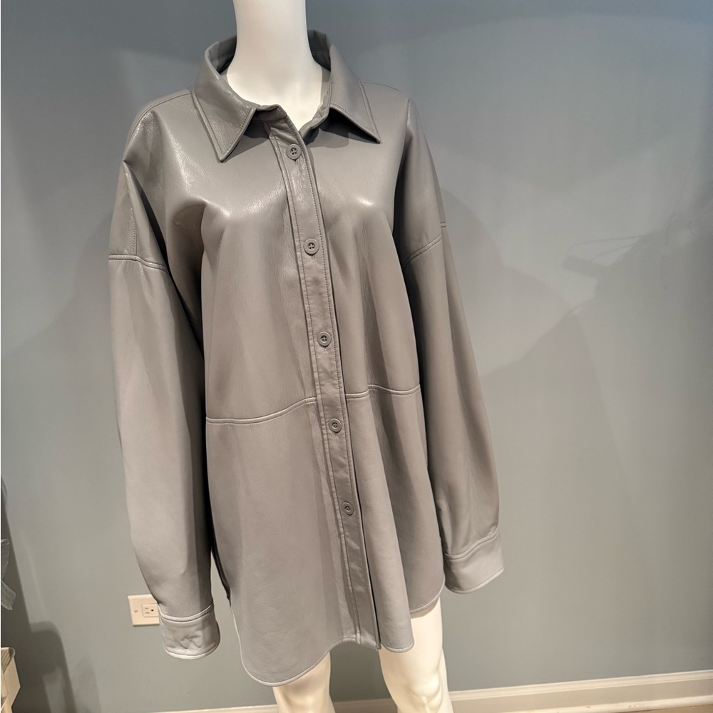 Babaton Gray Faux Leather Shirt jacket